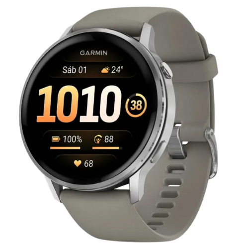 Garmin Venu 4 45 mm Prata com pulseira de silicone cinza Lanterna LED integrada