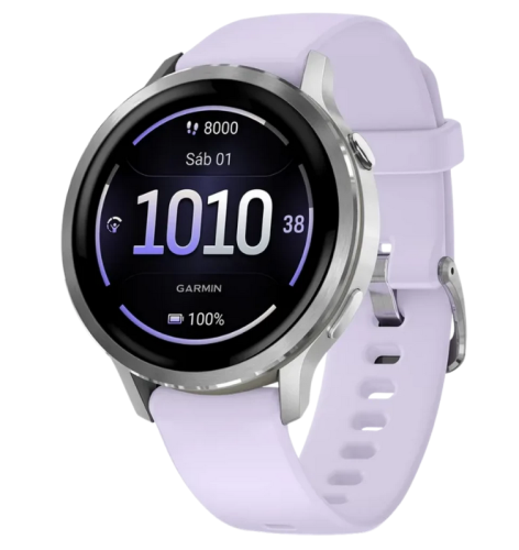 Smartwatch Garmin Venu 4 41 mm Prateado com Pulseira de Silicone Lilás