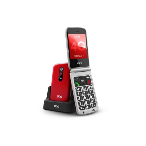 Telemóvel Flip SPC Stella 3 para Seniores - Botão SOS - Botões e Teclas Grandes - Vermelho